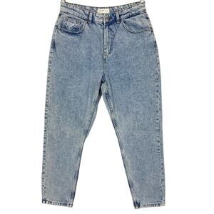 Nwot PRIMARK Jeans 10 Blue Acid-Wash Barrel Stretch Cotton Pockets Zip Relaxed